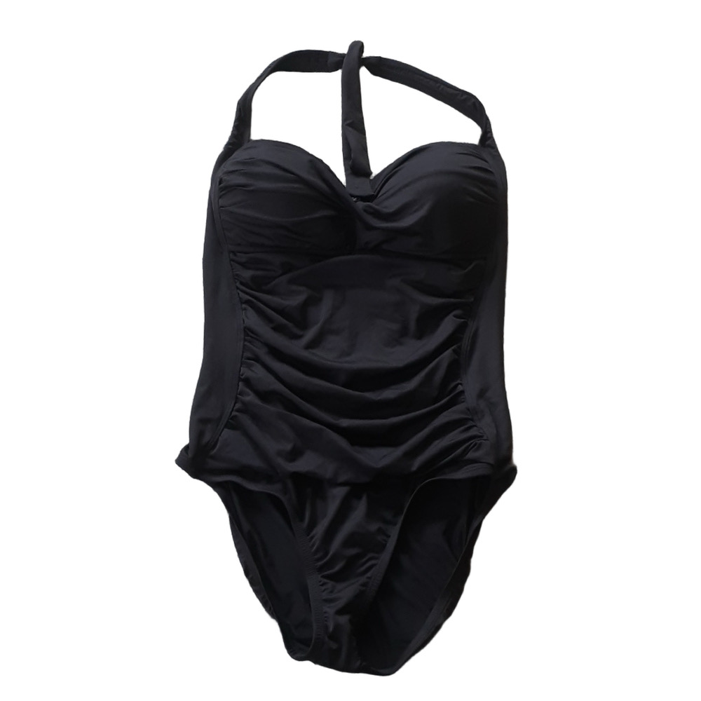 Liz Claiborne One Piece Swimsuit Black SIZE 14 Halter Ruched Tummy Control